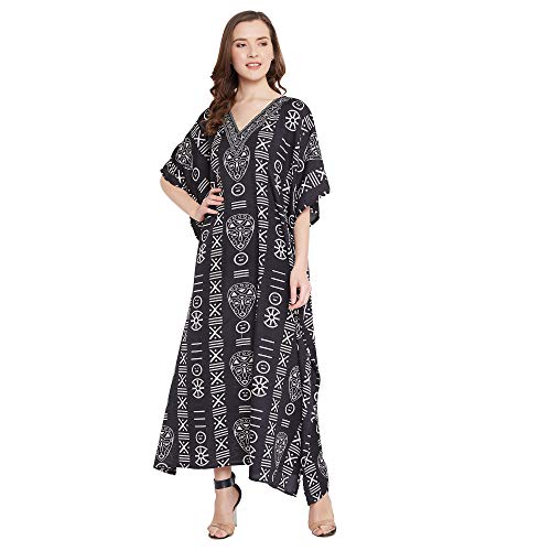 Image of Oussum Women Plus Size Kaftan Kimono Loose Maxi summer dresses for women Beach 3 /4 Sleeve Casual lounge dress Boho