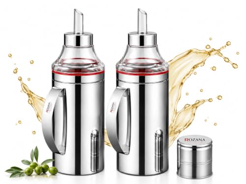 Image of Stainless Steel Oil Dispenser for Kitchen | 1 Litre | No Spilling Return Ventilation Hole | Dust-Proof Cap | Anti-Leak Design | Easy Clean Wide Mouth Oil Bottle for Cooking (Modern, 2, count)