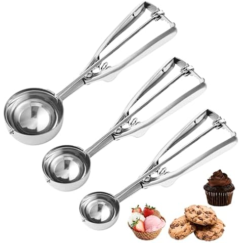 Cookie Scoop,Set of 3 Cookie Dough Scoops for Baking 1 Tbsp,2 Tbsp,3 Tbsp,Stainless Steel Ice Cream Scooper with Trigger Release for Cupcake,Ice Cream,Muffin,Meatball,Melonball Cover