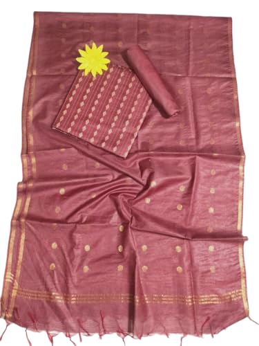 Image of STB-SILK TEXTILES BHAGALPUR Women's Bhagalpuri Cotton Silk Unstitched Salwar Suit Dress Material With Dupatta