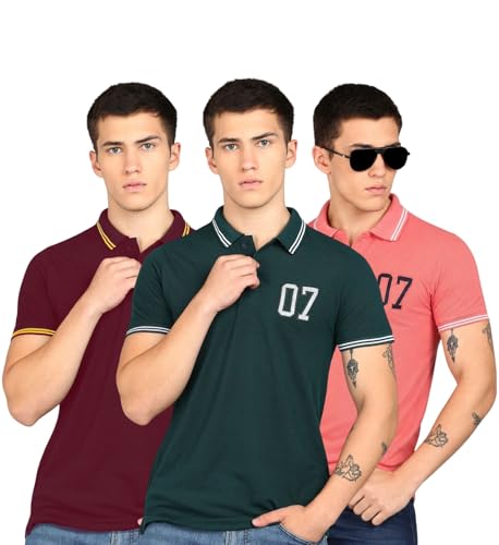 Image of INKKR Men's Soild Collar Neck Half Sleeve Polo T-Shirt Combo