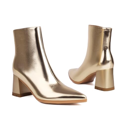 Women's Pointed Toe Boots Block Chunky Heel Ankle Booties3