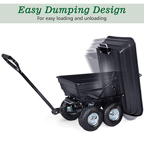 Giantex Dump Cart Garden Dumper 660 Lbs W/Heavy Duty Steel Frame Pneumatic Tires for Lawn Tractor Riding Mowers Yard Barrow Wagon Carrier