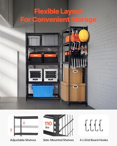 Image of VEVOR Storage Shelves, 2000 lbs, 5 Tier Heavy Duty Garage Shelving, 16 inch D x 36 inch W x 72 inch H Adjustable Metal Shelves for Industrial Shelving Unit Utility Shelf, for Kitchen, Warehouse, Basement, Black