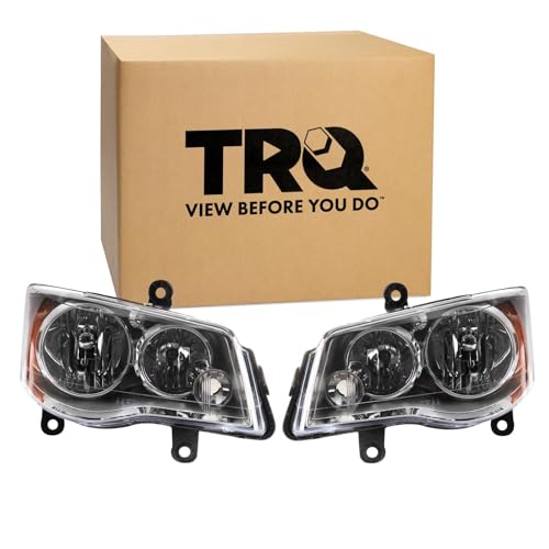 Image of TRQ Driver and Passenger Side Headlight Assembly Set Compatible with 08-16 Chrysler Town and Country with Quad Headlights 11-20 Dodge Grand Caravan with Quad Headlights Halogen Only