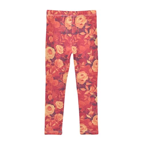 KLL Floral Pattern Red Roses Toddler Girls Cotton Leggings Fashion Full Length Lounge Pants Exercise2