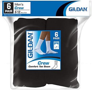 gildan usa inc gle751-6mb 6 Pack, Mens, Black, Crew Socks