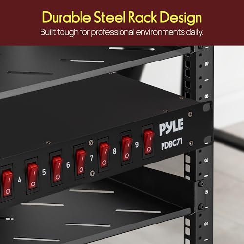 Image of Pyle 15 Amp Power Strip, 9 Outlet Power Strip with 6ft Cord for Power Supply, 1800J Surge Protection, Noise Filter, LED Indicators, Flat Plug, 1U Steel Chassis, Rack Mount Design