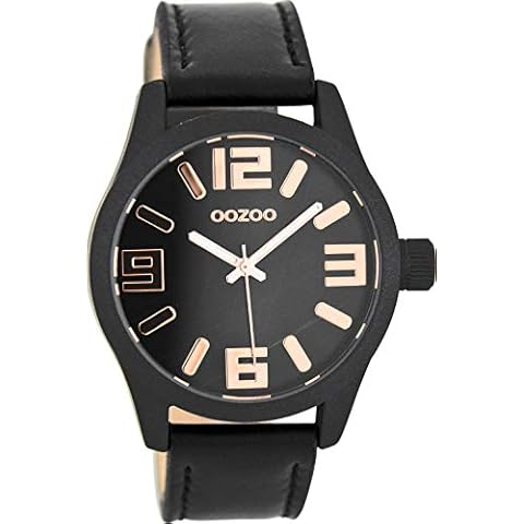 Oozoo Watch with Leather Strap Special Item Dispenser Sale Remaining Stock Outlet at Reduced Price Variant 1, C7989 - Black / Black Cover