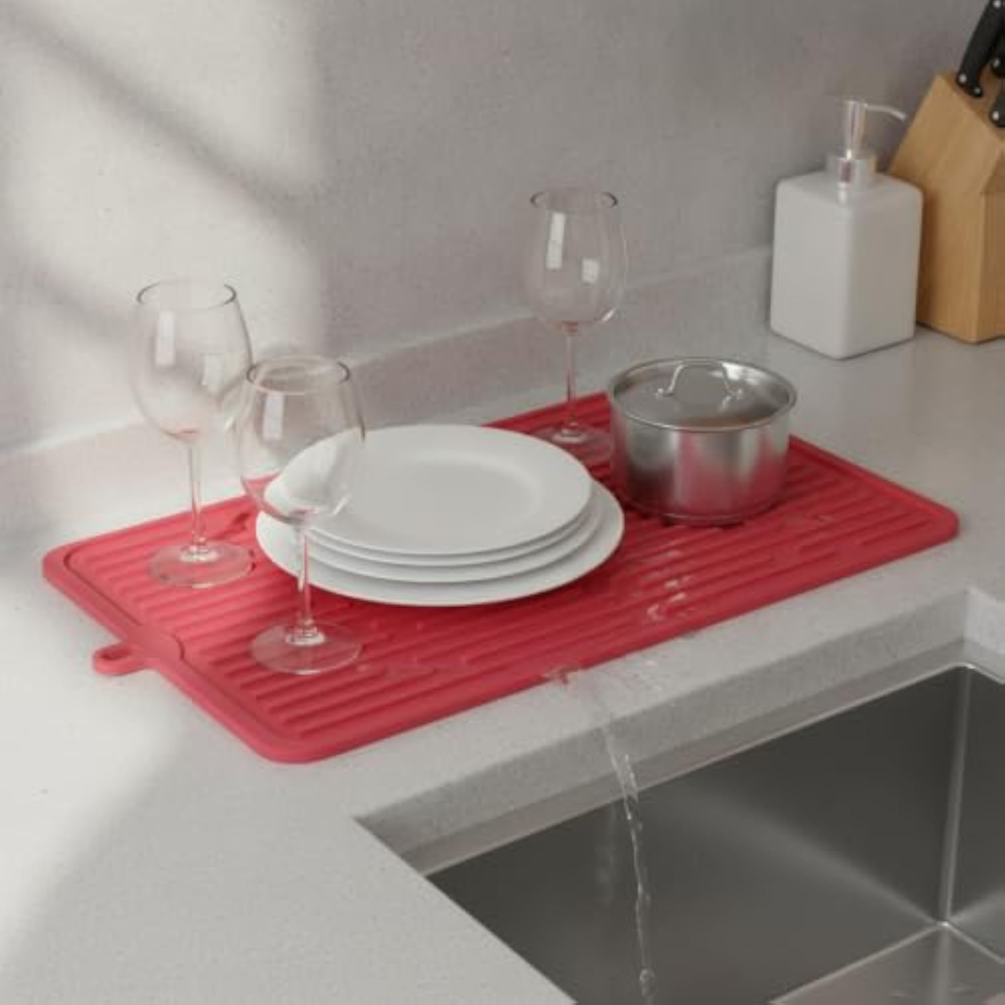 Foldable Silicone Kitchen Drainage Mat, Red