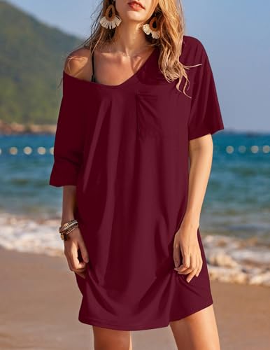 Image of Ekouaer Womens Tshirt Nightgown Cotton V Neck Sleepshirts Comfy Casual Nightshirt for Women