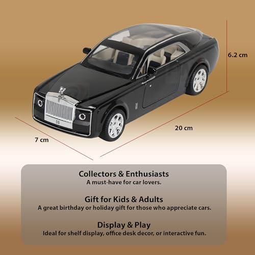 Image of Alloy Metal Pull Back Die-cast Car 1;24 Various Models with Sound & Music, Toy Cars for Kids Durable and Fun Gift for Boys and Girls (Black- Rolls Royce)