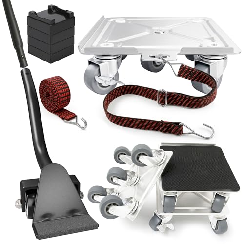 MoverPlan Ruedas para Mover Muebles Pesados 600kg - Elevador Muebles con 5 Ruedas 360°, Acero Reforzado, Correas de Amarre, Palanca Extensible, Kit Profesional 22 Piezas