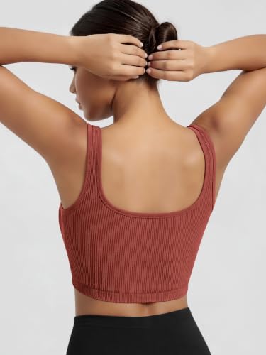 Image of ODODOS 3-Pack Seamless Square Neck Crop Tank for Women Ribbed Knit Soft Low Back Cropped Tops