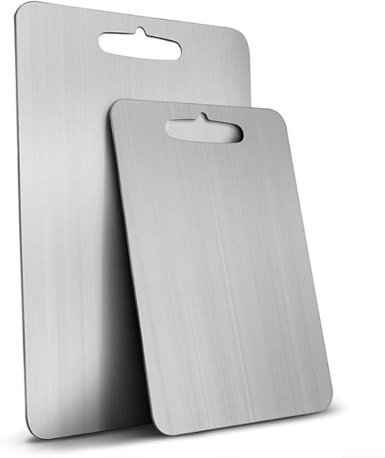 AEE® 2'li Paslanmaz Çelik Kesme Tahtası Seti Levhası Panosu 24X34cm Ve 15X25cm 2mm Gıda Temasına Uygun Antibakteriyel 304 Çelik Cam Kesme Tahtası