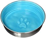 loving pets le bol dog food water bowl enamel ceramic bowl no tip stainless steel pet bowl no skid spill proof large siene blue 