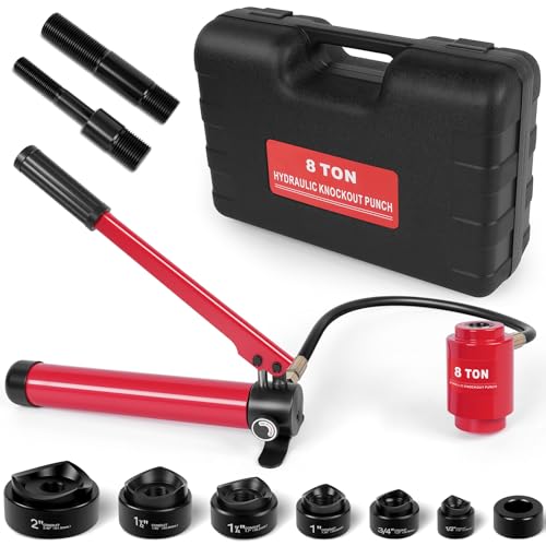 DIKTALK Hydraulic Knockout Punch Set (1/2" to 2") - Electrical Conduit & Metal Sheet Hole Cutter Kit, 8 Ton, Alloy Steel