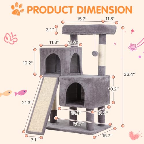 Árbol para gatos con rascador y dos pisos 36 pulgadas miniatura 2