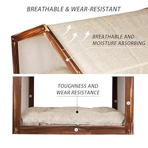 Dog House with Wooden Frame for Small Dogs or Cats Pet House with Fabric Cushion for Indoor (Beige)