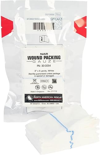 North American Rescue Wound Packing Gauze, Z-Folded, NAR Sterile Emergency Bandage for Wounds, Trauma, Bleeding Control - 30-0054