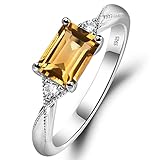 LUO 925 Sterling Silver Emerald Cut 1.0 CT Citrine Ring Dainty Promise Ring November Birthstone Ring for Women US Size 7
