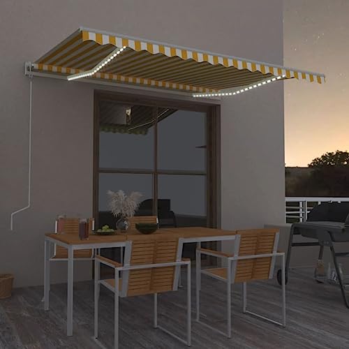 Gecheer Tenda da Sole,Automatica,con Sensore Vento,con Luce LED,400x300 cm,Giallo e Bianco,Tenda da Sole Automatica,Tenda da Sole da Patio Terrazzo,Tenda Esterno Sole,Tenda da Sole da Muro