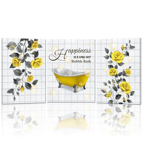 FuShvre Yellow Bathroom Decor Yellow Rose Pictures Paintings Bathtub Canvas