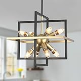 Gisisee Small Black and Gold Farmhouse Chandeliers, Modern 8 Lights/E12 Geometric Pendant Lighting Fixtrues for Dining Room,Living Room,Kitchen Island,Bedroom,Hallway