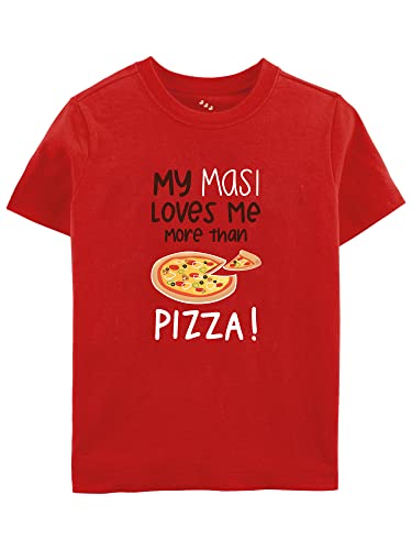 Image of Zeezeezoo Maasi & Baby Theme Kids Tshirt Dress Infant Tee Cotton My MASI Loves me More Than Pizza