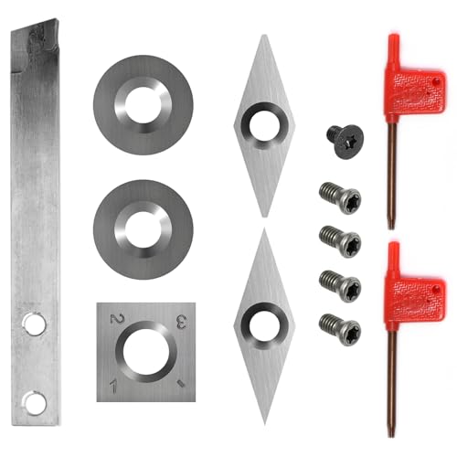 AT-05 Carbide Turning Tipped Inserts 6pcs Cutters Set for Indexable Lathe Turning Tool Holder Replacement of Round 12mm, Square 14mm, Diamond 28mm 32mm and Parting Cutter Fit for AT05 Woodturning Tool