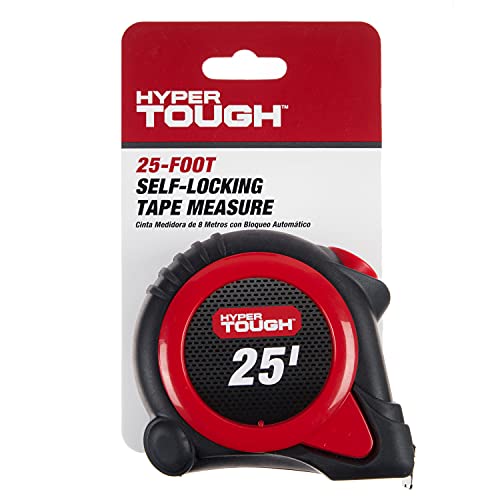 Hyper Tough 25-Foot SELF-Locking Tape Measure • Automatic Blade with Push-Button RETRACTION