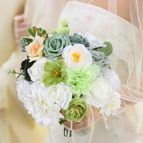 LITOYNAN White & Green Artificial Flowers Combo Box Silk Fake Flower for DIY Wedding Bouquets,Wedding Decor, Outdoor Home Decor, Cake Flowers — view 6