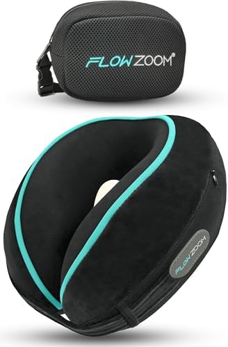 FLOWZOOM Dream - Nackenkissen mit extra seitlicher Stütze und flexibel einstellbarem Klettverschluss - Reisekissen Flugzeug aus Memoryschaum - inkl. Reisebeutel & Geschenkverpackun