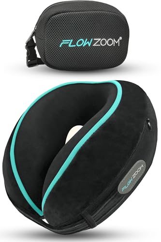 FLOWZOOM Dream Cuscino Cervicale da Viaggio in Memory Foam – Supporto Laterale Ottimale per Testa e Collo, Regolabile, Fodera Vellutata Lavabile con Sacchetto in Rete – Ideale per Aereo e Auto – Nero