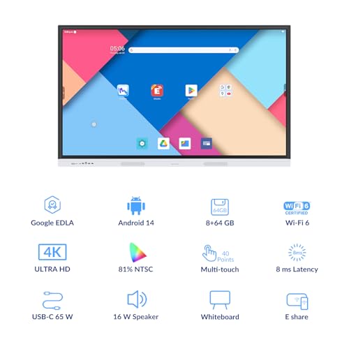 Image of 55 Inch 4K Smart Board - Google EDLA-Certified Interactive Whiteboard, Android 14 OS, 50-Point Touch, Wireless Casting - Digital Whiteboard for Classrooms & Hybrid Offices (Board Only)