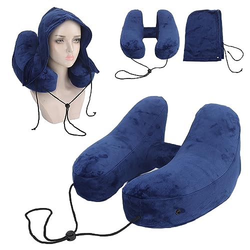 Travesseiro de pescoço, em forma de H, facilmente ajustável, enchimento rápido, removível e lavável,