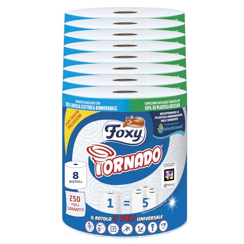 Sèche-linge universel papier 3 plis Foxy Tornado essuie-tout recyclable 8 rouleaux