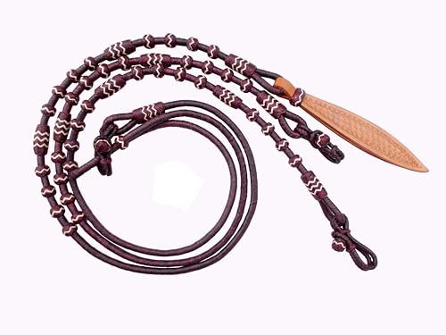 WeavingCraft Chestnut/Burgundy/Maroon/Cherry Raw Hide Hand Made Rope with Matching Knots Raw Hide Leather Horse Tack Hand-Braided Romal Romel Reins Hand Made-Reins-8.5 Ft, 52' Romel