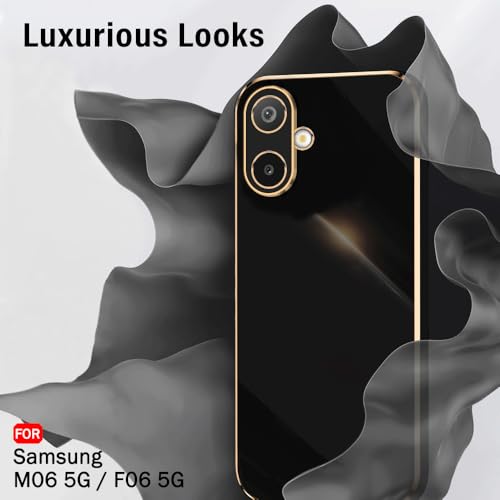 Image of TheGiftKart Luxurious Golden-Plated Back Cover Case for Samsung Galaxy M06 5G / F06 5G | Raised Lips for Camera & Screen Protection | Shockproof Design Stylish Case for Samsung M06 / F06 (TPU, Black)