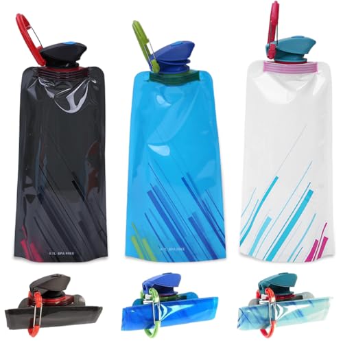 KIRZAX 3 Piezas 700ML Botella de Agua Plegable,Botellas de Agua Plegables Flexibles Reutilizables...