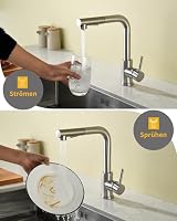 Baollansa Wasserhahn Küche,Küchenarmatur Ausziehbar mit Hochdruck,Spültischarmatur Küche mit Brause Zwei Wasserstrahlarten,Armatur Küche Mischbatterie Edelstahl 360° Schwenkbar（Gebürstet） – Ansicht 3