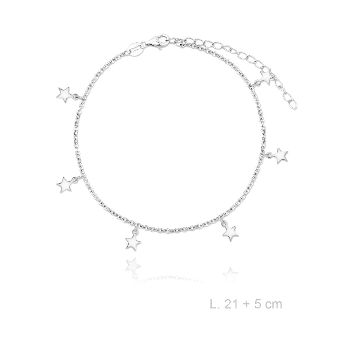 Cavigliera in argento sterling (925) con stelle pendenti da 21 cm
