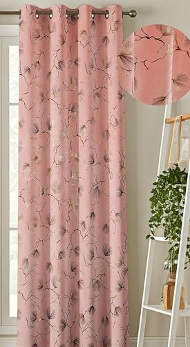 Image of Window Curtains 5 Feet | 48x60 Inch | 1 Panel Only | Velvet Blackout Parda for Kitchen & Small Windows | Pink Colour