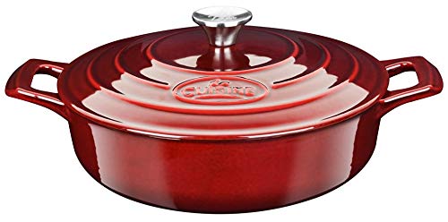 La Cuisine 3110Mb Enameled Cast Iron Covered Braiser, Saute Pan Casserole Pan, 3.75 Quart (Qt) - Matte Black Enamel Interior, Cranberry Porcelain Enamel Coating Finish Exterior #TOP13