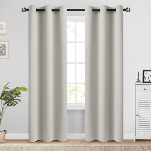 Image of COSVIYA Grommet Room Darkening Beige Curtains 84 inch Length for Bedroom | Light Blocking Insulated Thermal Curtains for Living Room, Blackout Thick Polyester Window Drapes,38x84 inches, 2 Panels