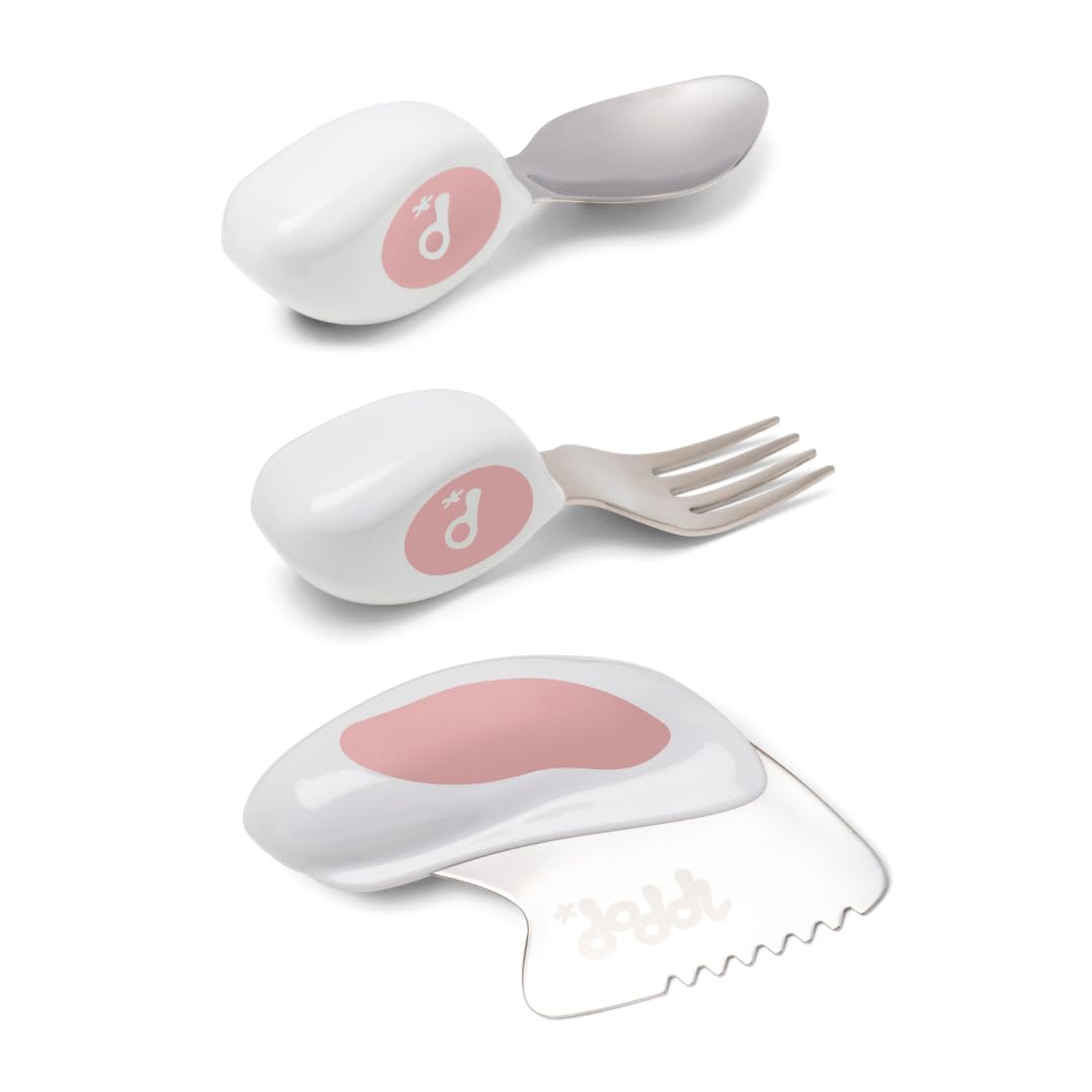 doddl Kleinkind-Besteckset (2–4 Jahre) – 3-teilig mit Messer, Gabel und Löffel – sicheres Schneiden und Griff für große Kinder Dusky Rose