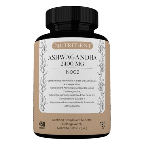 450 Comprimidos Ashwagandha de Alta Potencia para 450 Días | 2400mg Por Comprimido con Concentración 50:1 | VEGANO - Sin Gluten - Sin OGM