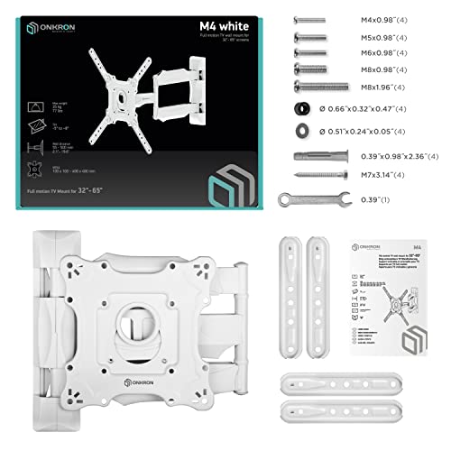 Onkron Tv Wall Mount Full Motion Arm Bracket For 32" To 55-Inch Lcd Led Flat Screens Up To 77 Lbs Extendable Adjustable Swivel Vesa Up To 400 X 400 Mm M4 White #TOP5