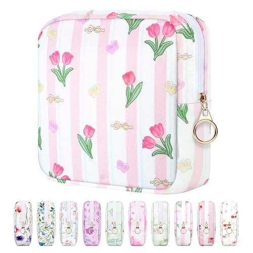 Image of Likesing 5.1'' Sanitary Napkin Storage Bag, Canvas Period Pouches for Teen Girls Women, Period Bag Tampon Holder for Purse Feminine Menstrual Sanitary Pad Pouch(Pink H2929)