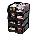 IRIS USA Plastic Shelf Bins Stackable Open Front Storage Bins Plastic Hanging Organizer Bin Caddy Basket for Hardware Crafts, Small Parts, Nuts and Bolts, Tool Storage - Large Black 8 Pack